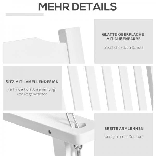 Gartenschaukel für 2 Personen Schaukelbank Hängebank Massivholz Patio Terrasse Hinterhof Weiss - Palo24