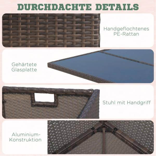 Polyrattan Sitzgruppe Essgruppe 21 tlg. mit Kissen Alu Braun - Palo24