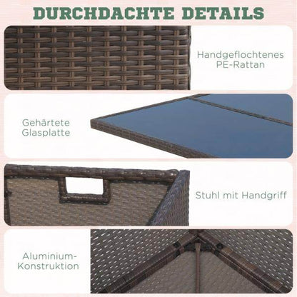 Polyrattan Sitzgruppe Essgruppe 21 tlg. mit Kissen Alu Braun - Palo24