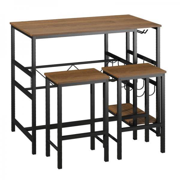 Bartisch-Set, Stehtisch mit 2 Barhockern, 3-teiliges Tischset Natur+Schwarz - Palo24