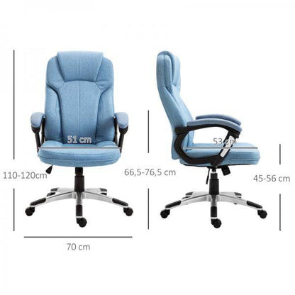 Bürostuhl Drehstuhl höhenverstellbar Wippfunktion und gepolsterte Armlehnen Ergonomisch Hellblau Leinen - Palo24