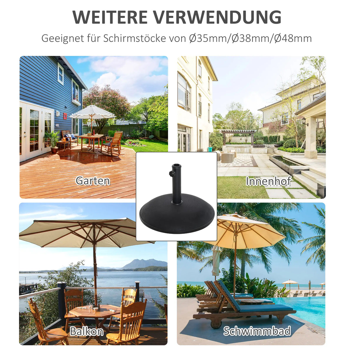 Sonnenschirmständer Sonnenschirmfuss 25kg Stahl Schwarz