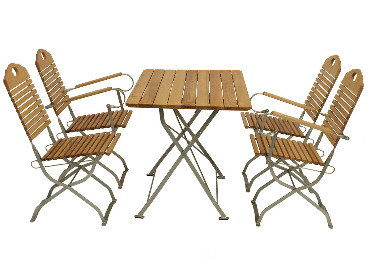 Kurgarten - BAD TÖLZ Groupe de sièges 5 pièces, acier plat galvanisé + robinier, pliable