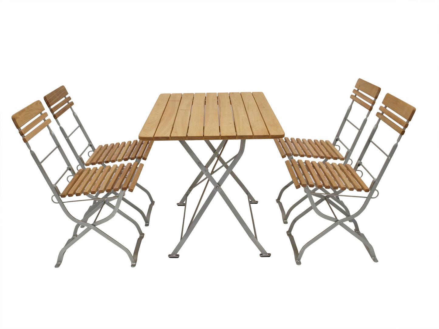 Biergarten - Garnitur MÜNCHEN 5-teilig, Flachstahl verzinkt + Robinie