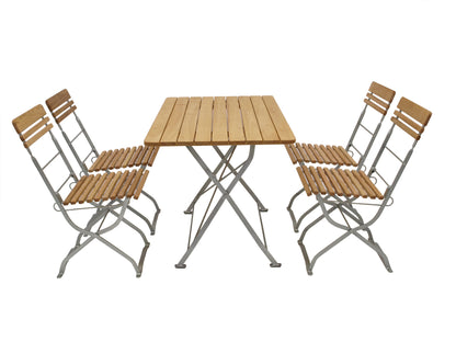 Biergarten - Garnitur MÜNCHEN 5-teilig, Flachstahl verzinkt + Robinie