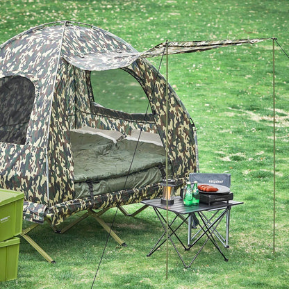 4in1-Zelt Mit Vorzelt Für 2 Personen Wurfzelt Feldbett Mit Campingliege Tarnfarbe - Palo24