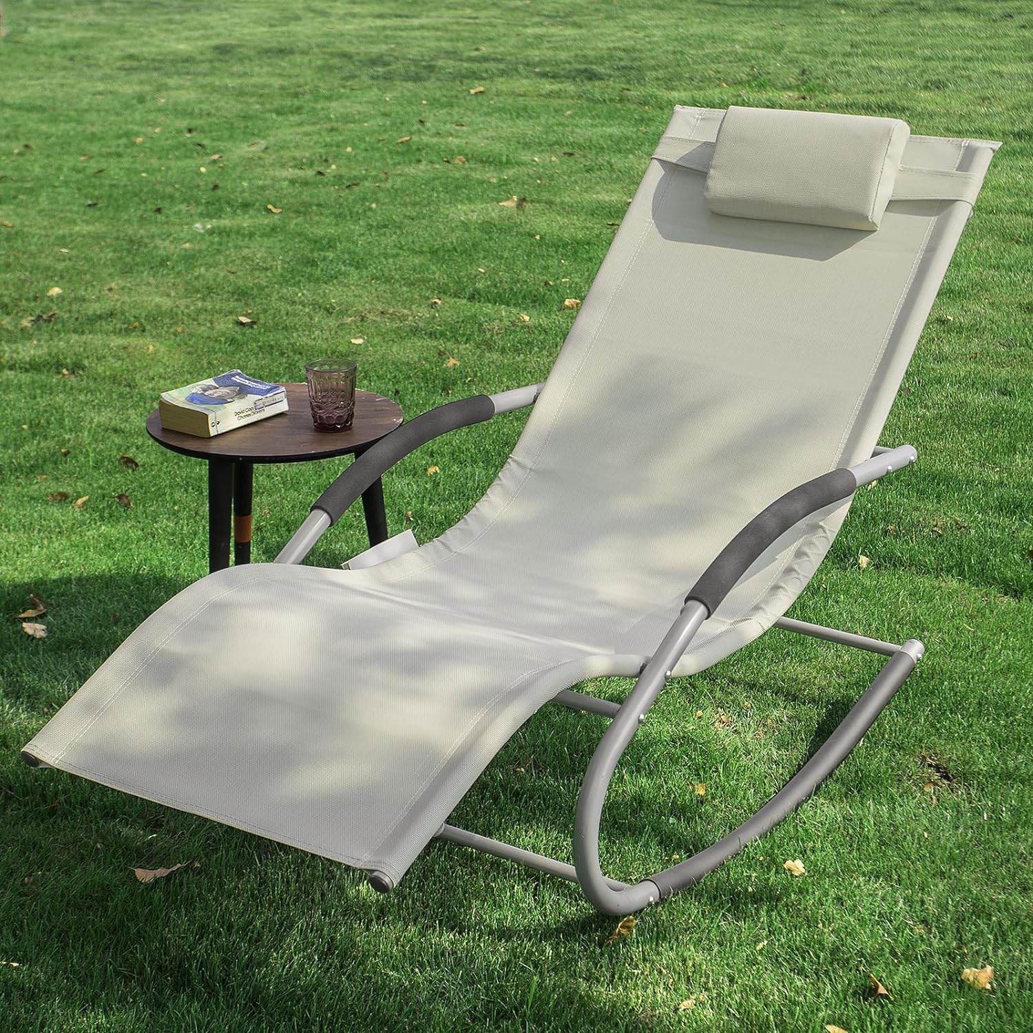 2-er Set Gartenliege | Sonnenliege mit Tasche | Liegestuhl Beige | OGS28-MIx2 - Palo24