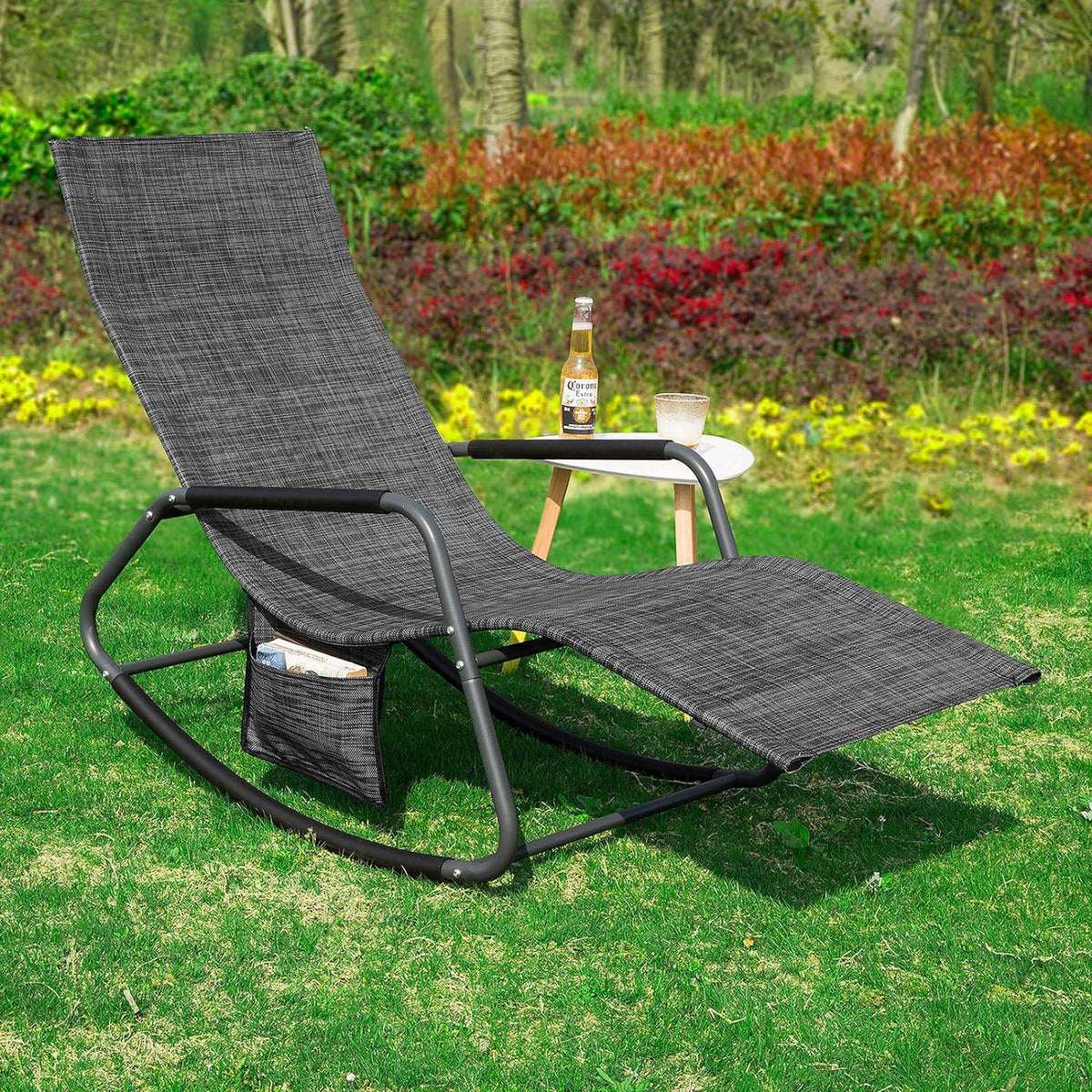Gartenliege | Sonnenliege mit Tasche | Schaukelliege Schwarz/Grau | OGS47-MS - Palo24