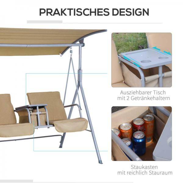 Hollywoodschaukel Gartenschaukel mit Sonnendach 2-Sitzer Beige - Palo24