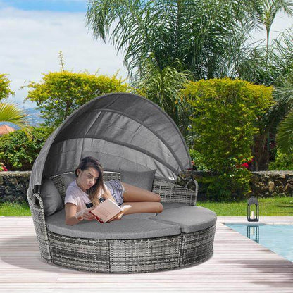 5-tlg. Rattan Sonneninsel Loungegruppe mit Sonnendach grau - Palo24