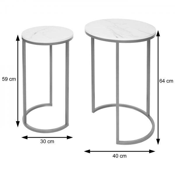 2er-Set Beistelltisch Kaffeetisch Nachttisch Loungetisch, Marmor-Optik FSC-zertifiziert MDF ~ schwarz-gold - Palo24