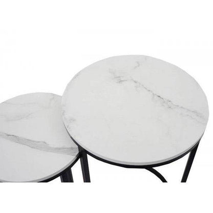 2er-Set Beistelltisch Kaffeetisch Loungetisch, Marmor-Optik FSC-zertifiziert MDF ~ weiss-schwarz - Palo24