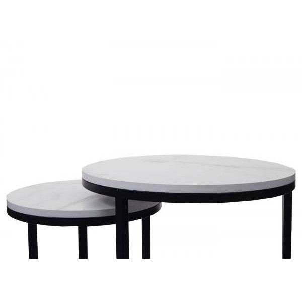 2er-Set Beistelltisch Kaffeetisch Loungetisch, Marmor-Optik FSC-zertifiziert MDF ~ weiss-schwarz - Palo24