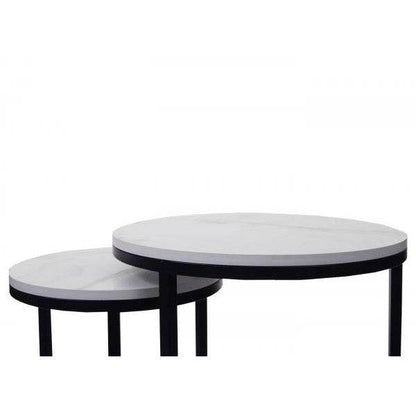 2er-Set Beistelltisch Kaffeetisch Loungetisch, Marmor-Optik FSC-zertifiziert MDF ~ weiss-schwarz - Palo24