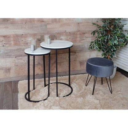 2er-Set Beistelltisch Kaffeetisch Loungetisch, Marmor-Optik FSC-zertifiziert MDF ~ weiss-schwarz - Palo24