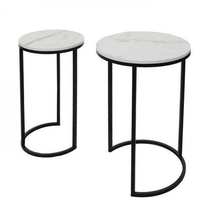 2er-Set Beistelltisch Kaffeetisch Loungetisch, Marmor-Optik FSC-zertifiziert MDF ~ weiss-schwarz - Palo24