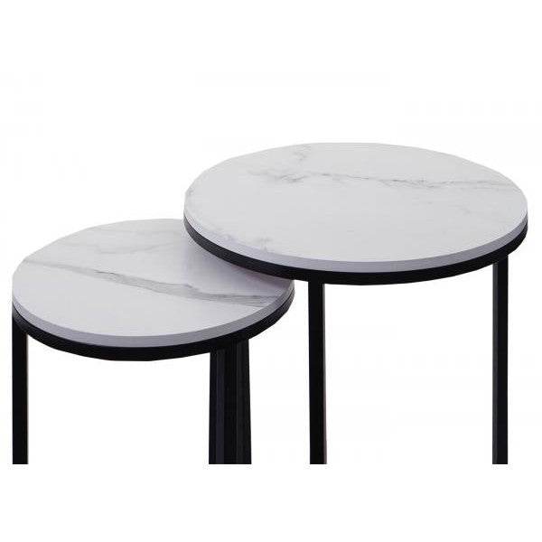 2er-Set Beistelltisch Kaffeetisch Loungetisch, Marmor-Optik FSC-zertifiziert MDF ~ weiss-schwarz - Palo24