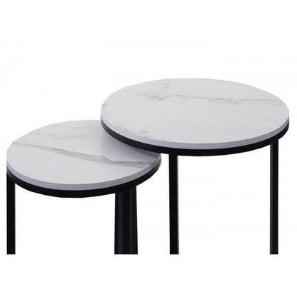 2er-Set Beistelltisch Kaffeetisch Loungetisch, Marmor-Optik FSC-zertifiziert MDF ~ weiss-schwarz - Palo24