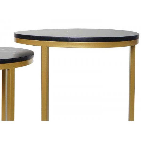 2er-Set Beistelltisch Kaffeetisch Nachttisch Loungetisch, Marmor-Optik FSC-zertifiziert MDF ~ schwarz-gold - Palo24