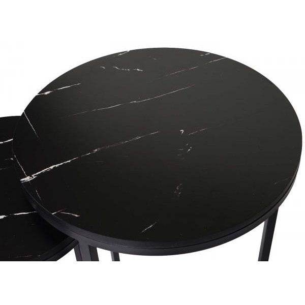 2er-Set Beistelltisch Kaffeetisch Loungetisch, Marmor-Optik FSC-zertifiziert MDF schwarz schwarz - Palo24