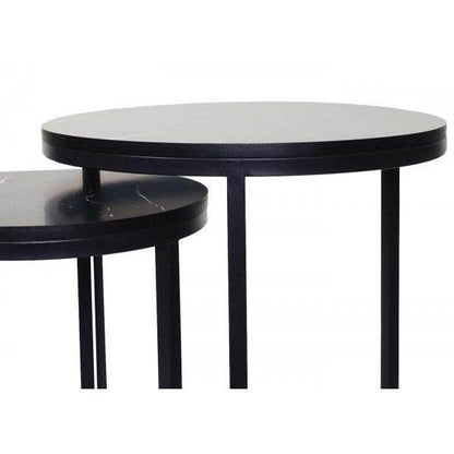 2er-Set Beistelltisch Kaffeetisch Loungetisch, Marmor-Optik FSC-zertifiziert MDF schwarz schwarz - Palo24