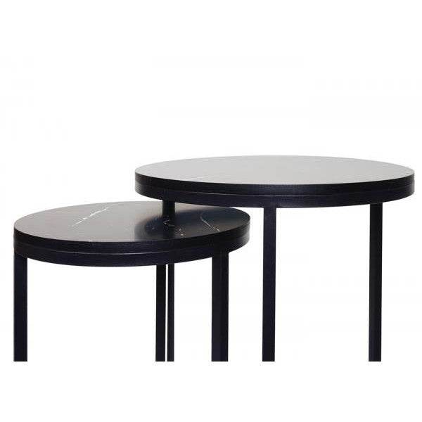 2er-Set Beistelltisch Kaffeetisch Loungetisch, Marmor-Optik FSC-zertifiziert MDF schwarz schwarz - Palo24