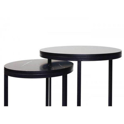 2er-Set Beistelltisch Kaffeetisch Loungetisch, Marmor-Optik FSC-zertifiziert MDF schwarz schwarz - Palo24