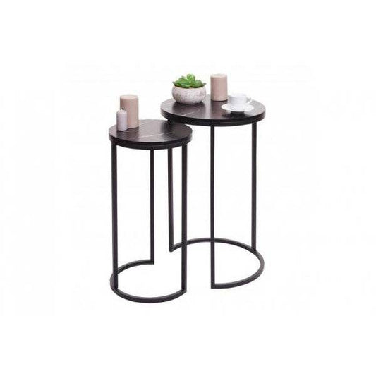 2er-Set Beistelltisch Kaffeetisch Loungetisch, Marmor-Optik FSC-zertifiziert MDF schwarz schwarz - Palo24