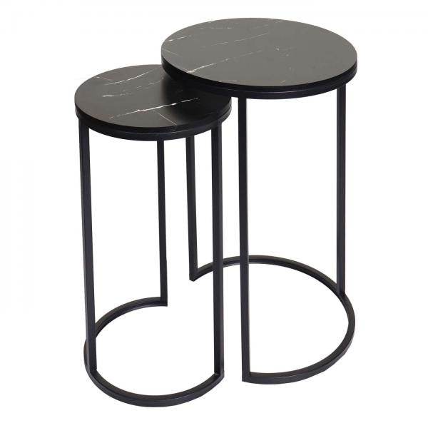 2er-Set Beistelltisch Kaffeetisch Loungetisch, Marmor-Optik FSC-zertifiziert MDF schwarz schwarz - Palo24