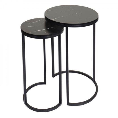 2er-Set Beistelltisch Kaffeetisch Loungetisch, Marmor-Optik FSC-zertifiziert MDF schwarz schwarz - Palo24