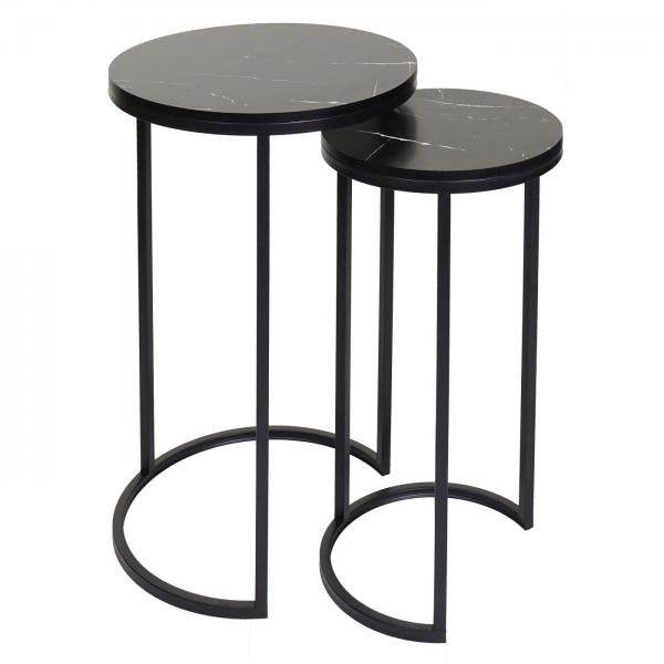 2er-Set Beistelltisch Kaffeetisch Loungetisch, Marmor-Optik FSC-zertifiziert MDF schwarz schwarz - Palo24