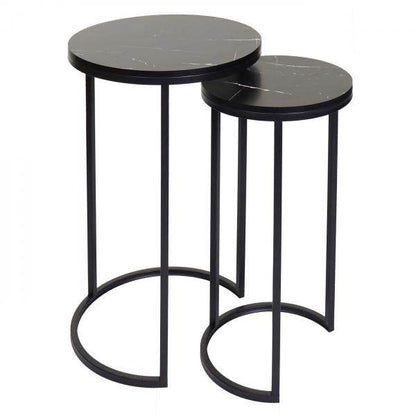 2er-Set Beistelltisch Kaffeetisch Loungetisch, Marmor-Optik FSC-zertifiziert MDF schwarz schwarz - Palo24