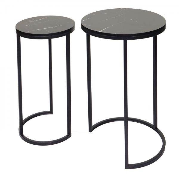 2er-Set Beistelltisch Kaffeetisch Loungetisch, Marmor-Optik FSC-zertifiziert MDF schwarz schwarz - Palo24