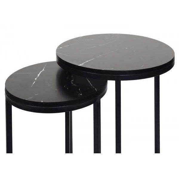 2er-Set Beistelltisch Kaffeetisch Loungetisch, Marmor-Optik FSC-zertifiziert MDF schwarz schwarz - Palo24