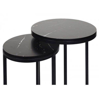 2er-Set Beistelltisch Kaffeetisch Loungetisch, Marmor-Optik FSC-zertifiziert MDF schwarz schwarz - Palo24