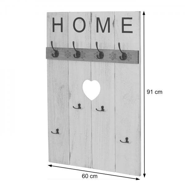 Wandgarderobe Garderobenpaneel Shabby-Look Vintage, 8 Haken 91x60cm ~ dunkelgrau, shabby - Palo24