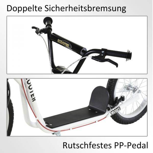 Kinderroller Scooter Tretroller Cityroller Kickscooter Kickboard mit Luftreifen Faltbar 16 Zoll Weiss - Palo24