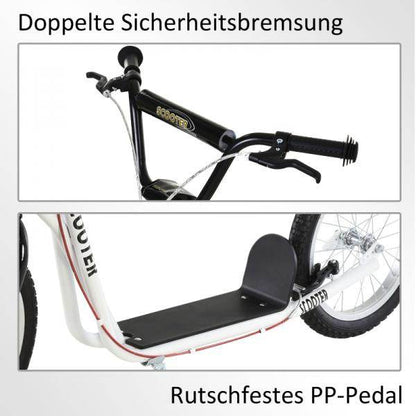 Kinderroller Scooter Tretroller Cityroller Kickscooter Kickboard mit Luftreifen Faltbar 16 Zoll Weiss - Palo24