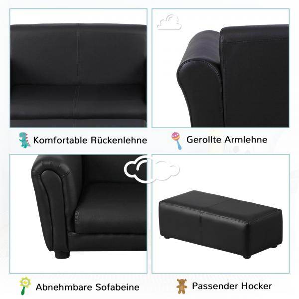 Kindersofa mit Hocker Sofa Sessel Kinder Kindersessel PVC schwarz - Palo24