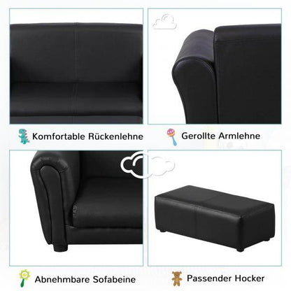 Kindersofa mit Hocker Sofa Sessel Kinder Kindersessel PVC schwarz - Palo24
