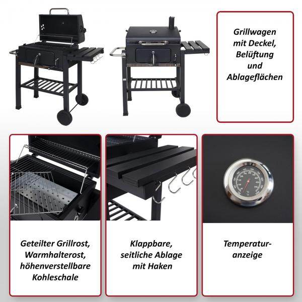 Grillwagen Holzkohlegrill Standgrill Barbecue BBQ Gartengrill mit Deckel Ablagen, Stahl, 110x100x51cm schwarz - Palo24