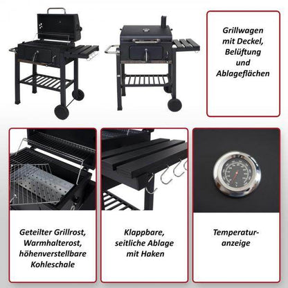Grillwagen Holzkohlegrill Standgrill Barbecue BBQ Gartengrill mit Deckel Ablagen, Stahl, 110x100x51cm schwarz - Palo24
