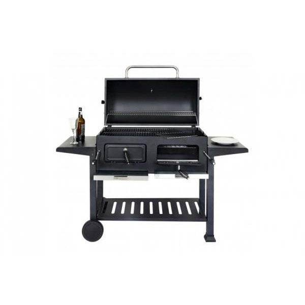 Holzkohlegrill HWC-K94, Grillwagen Standgrill BBQ Gartengrill mit Deckel Ablage, Stahl Emaille 110x153x60cm schwarz - Palo24