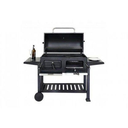 Holzkohlegrill HWC-K94, Grillwagen Standgrill BBQ Gartengrill mit Deckel Ablage, Stahl Emaille 110x153x60cm schwarz - Palo24