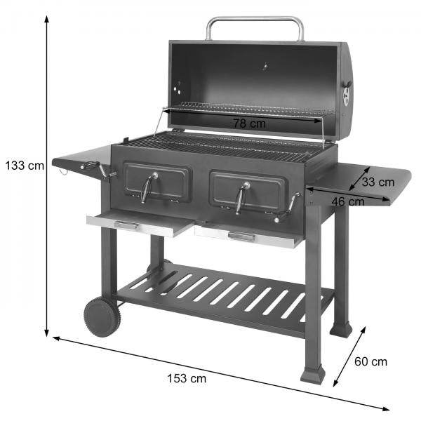 Holzkohlegrill HWC-K94, Grillwagen Standgrill BBQ Gartengrill mit Deckel Ablage, Stahl Emaille 110x153x60cm schwarz - Palo24