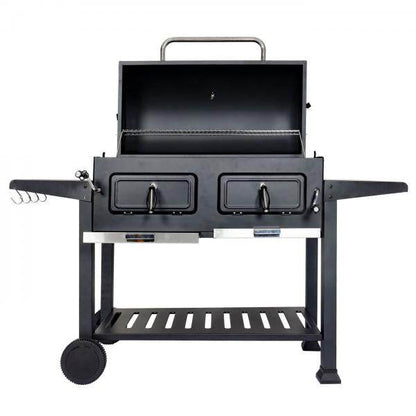 Holzkohlegrill HWC-K94, Grillwagen Standgrill BBQ Gartengrill mit Deckel Ablage, Stahl Emaille 110x153x60cm schwarz - Palo24