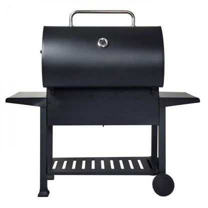 Holzkohlegrill HWC-K94, Grillwagen Standgrill BBQ Gartengrill mit Deckel Ablage, Stahl Emaille 110x153x60cm schwarz - Palo24