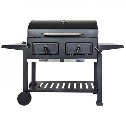 Holzkohlegrill HWC-K94, Grillwagen Standgrill BBQ Gartengrill mit Deckel Ablage, Stahl Emaille 110x153x60cm schwarz - Palo24