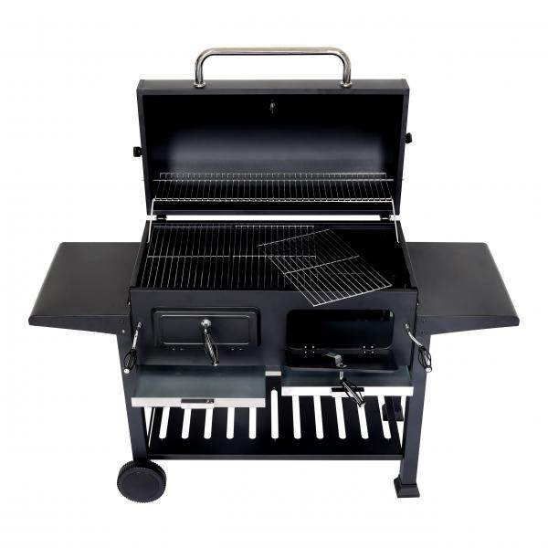 Holzkohlegrill HWC-K94, Grillwagen Standgrill BBQ Gartengrill mit Deckel Ablage, Stahl Emaille 110x153x60cm schwarz - Palo24