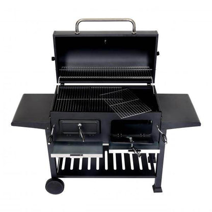Holzkohlegrill HWC-K94, Grillwagen Standgrill BBQ Gartengrill mit Deckel Ablage, Stahl Emaille 110x153x60cm schwarz - Palo24